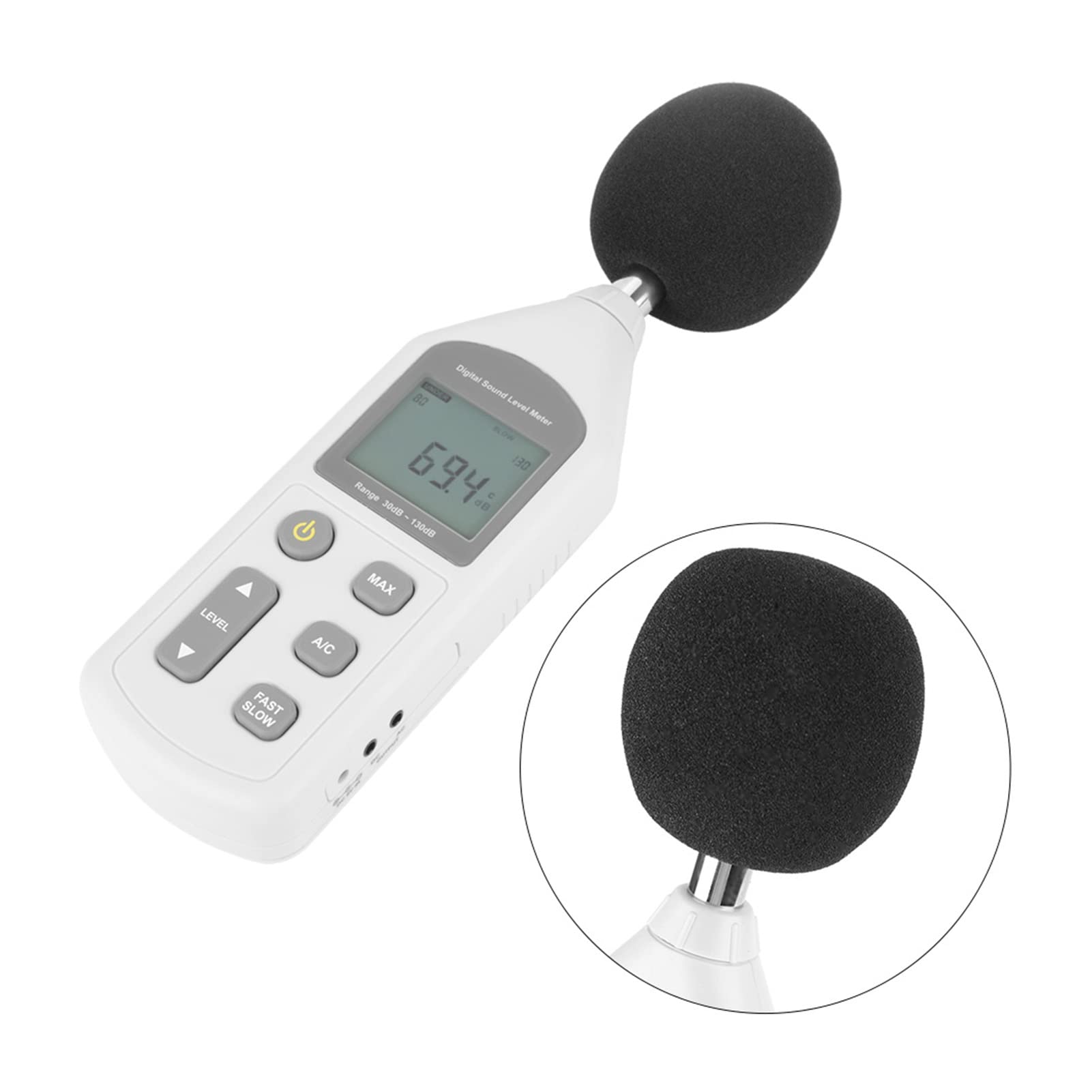 Fonometro Digitale, Fonometro con Sfera in Spugna, Display LCD, Campo di Misurazione 30-130dBA, per Hotel, Sale Conferenze, Fonometro, Fonometro, Analizzatore di Livello Sonoro