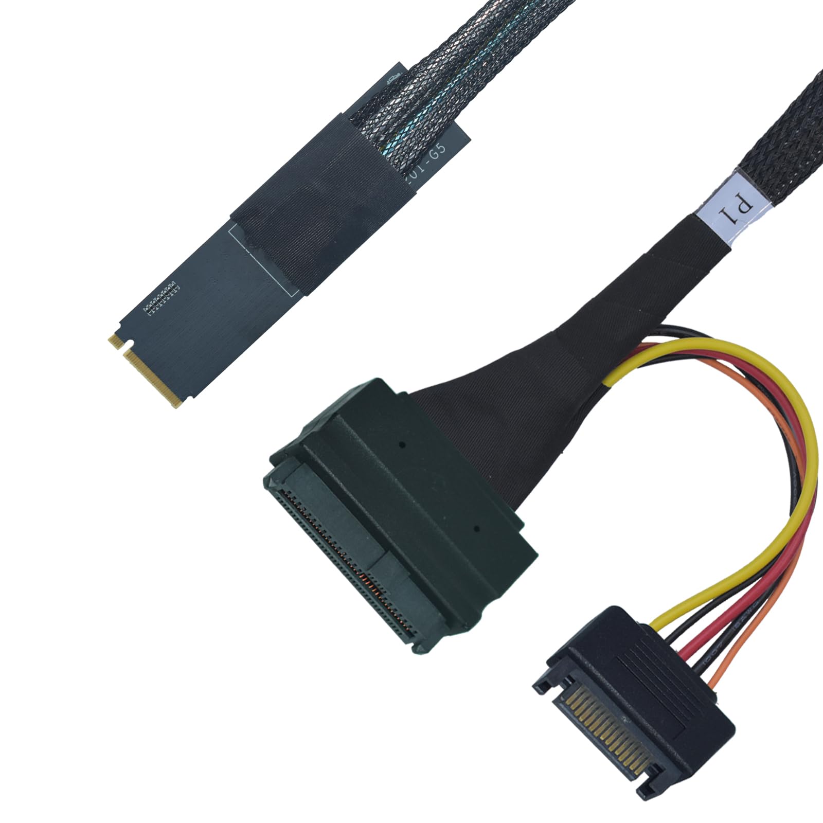 LetLinkSo PCIe 5.0 M.2 to U.2 Adapter, M.2 to SFF-8639 U.2 NVMe SSD Cable with 15Pin Power, Right Exit, 1.6ft (50cm)