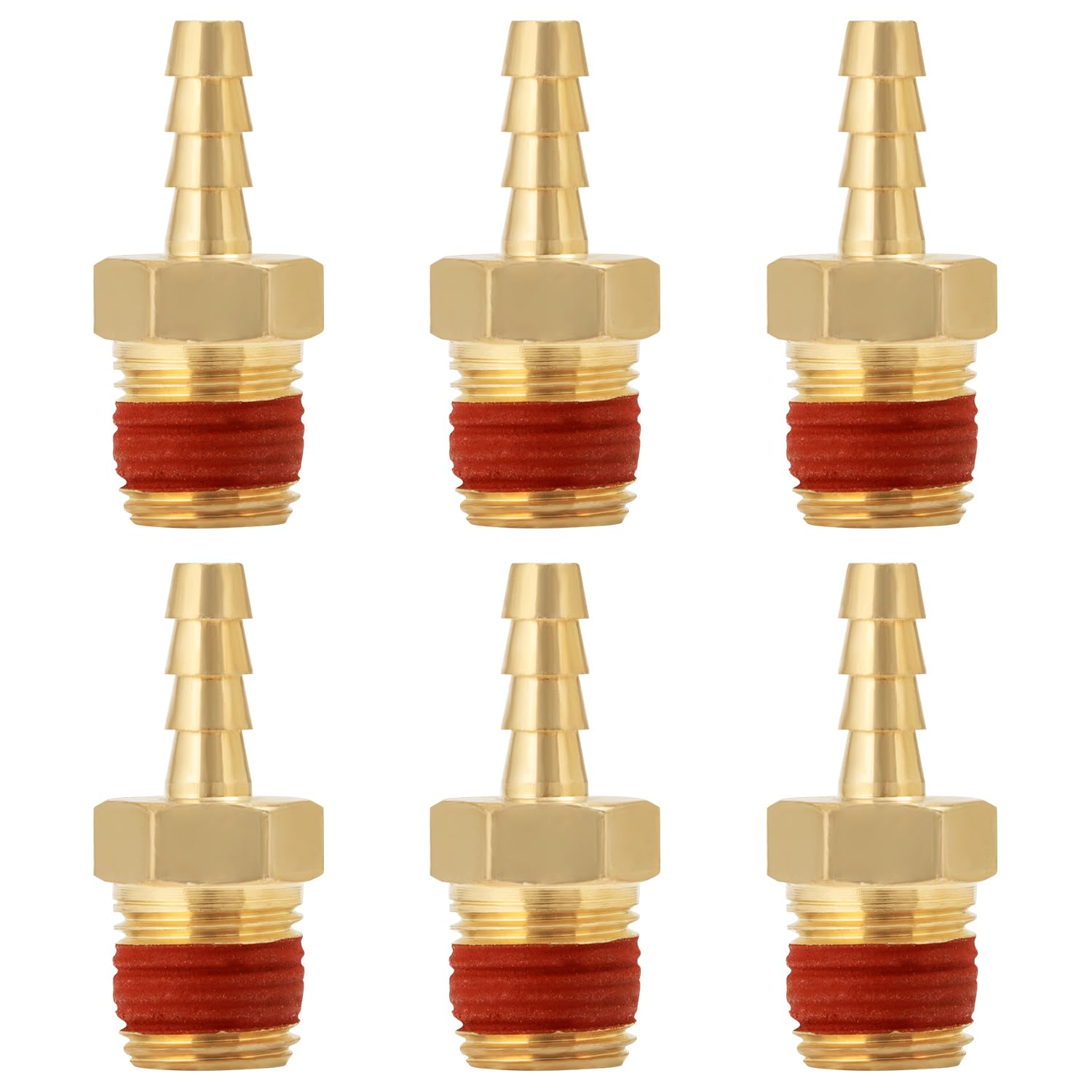 SUNGATOR 6-Pack 1/8'' Barbed Air Hose Fittings, Brass 1/8 Inch NPT Male Barbed Air Hose Repair Kit with Sealant, 1/8'' Barbed Gas Line Repair Brass Fittings