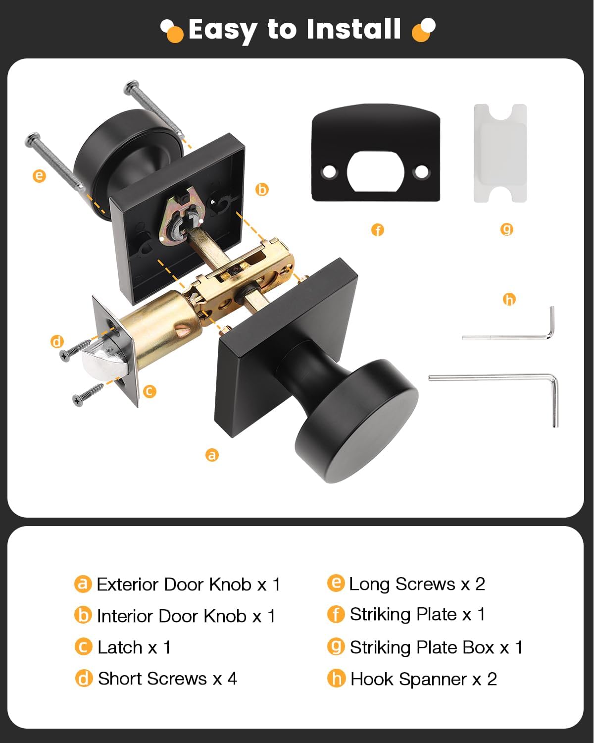 Gobrico Matte Black Passage Door Knobs with Square Rosette(6 Pack), Heavy Duty Closet Door Handles Without Lock, Door Knob Sets for Hallways