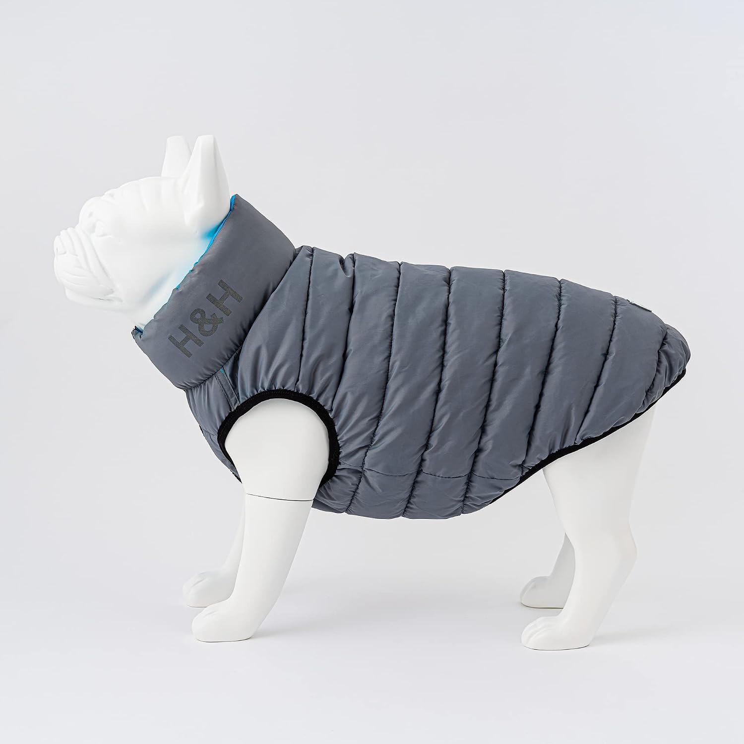 HUGO & HUDSON Reversible Dog Puffer Jacket, Windproof Water Resistant Coat, Light Blue & Grey, XS25, Turquoise Blue & Grey - Image 5