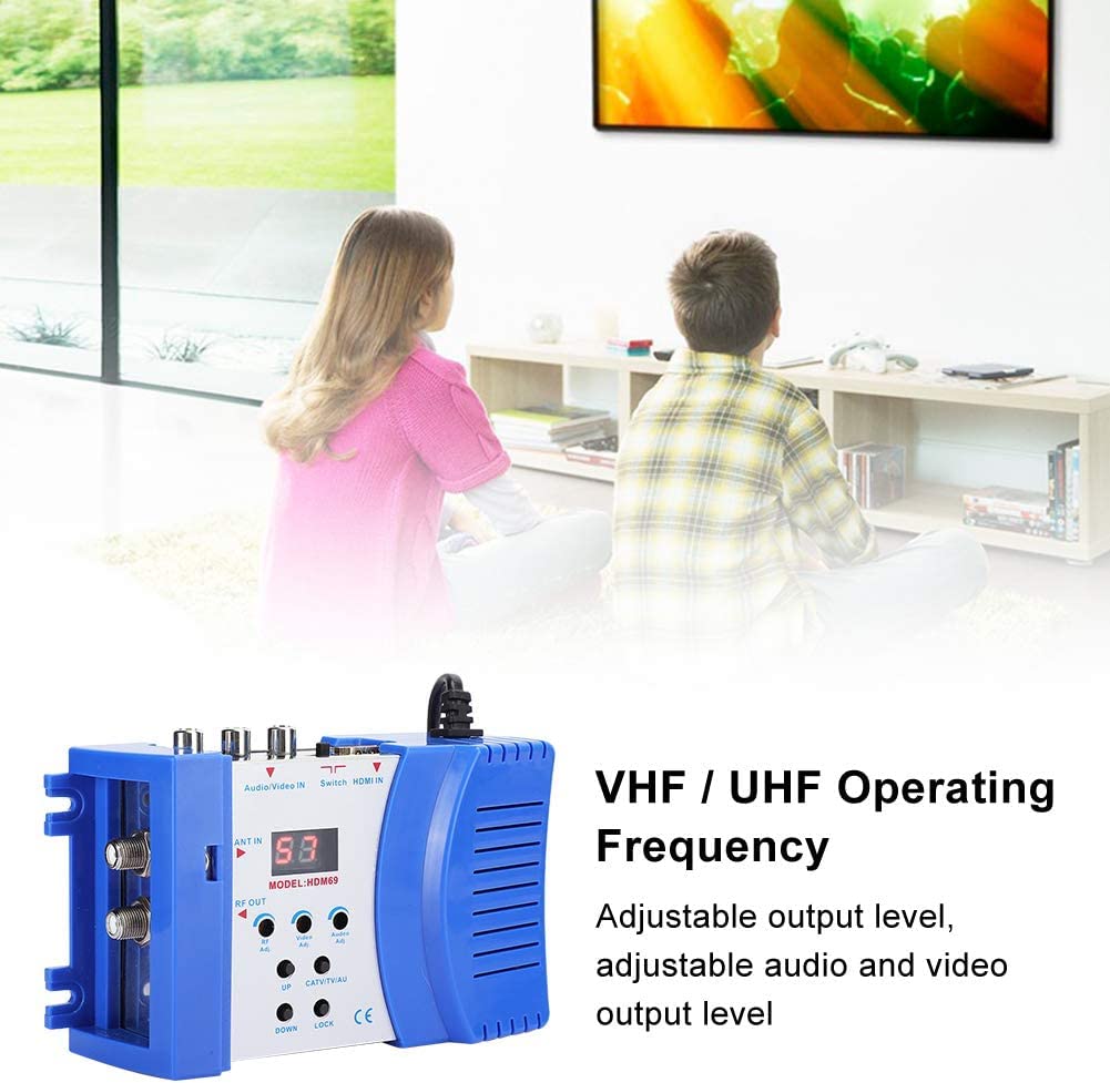 Modulator HD, HDM69 cyfrowy modulator HDMI Dual Bnad VHF UHF, regulowany poziom wyjścia od 80 do 95 dB, modulator HF do 1080P