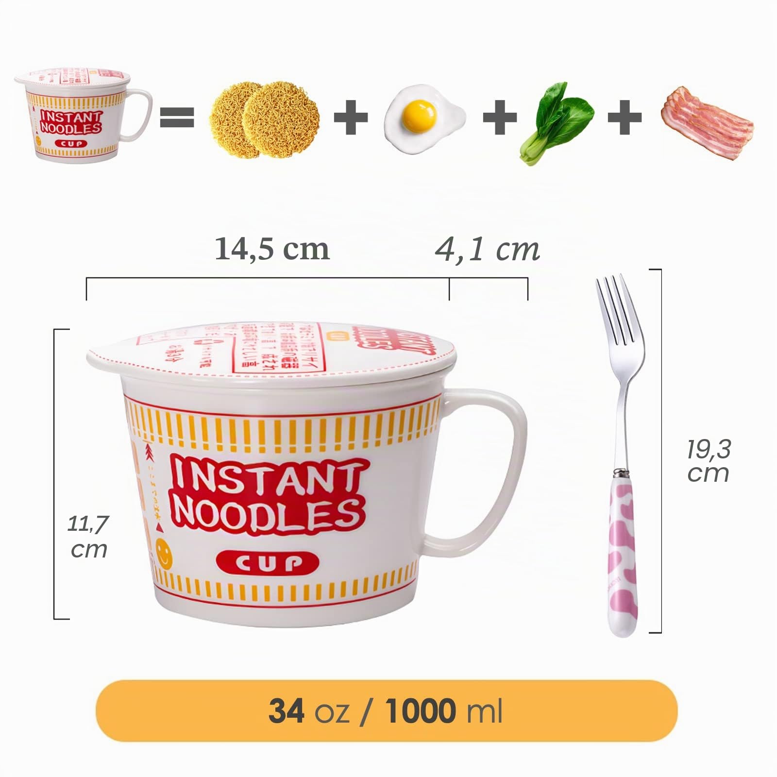 Ramen Schüssel mit Deckel Groß Instant Nudeln Ramen Bowl Keramik Suppenschüssel mit Deckel und Griff (Rot, 1000ml)