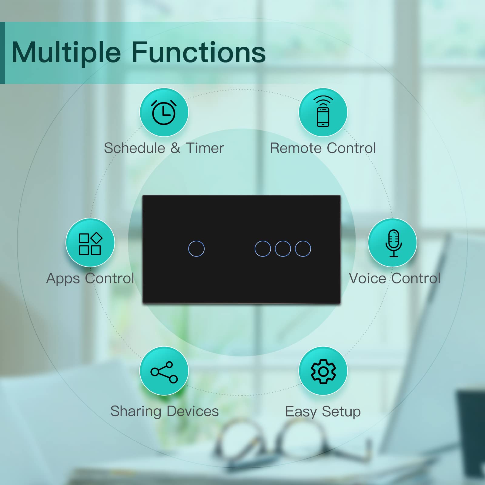BSEED Interruttore touch WIFI intelligente, doppio interruttore della luce da parete con pannello in vetro compatibile con Alexa/Smart Life/Tuya (non necessita di cavo neutro) 1 Gang + 3 Gang 1 via