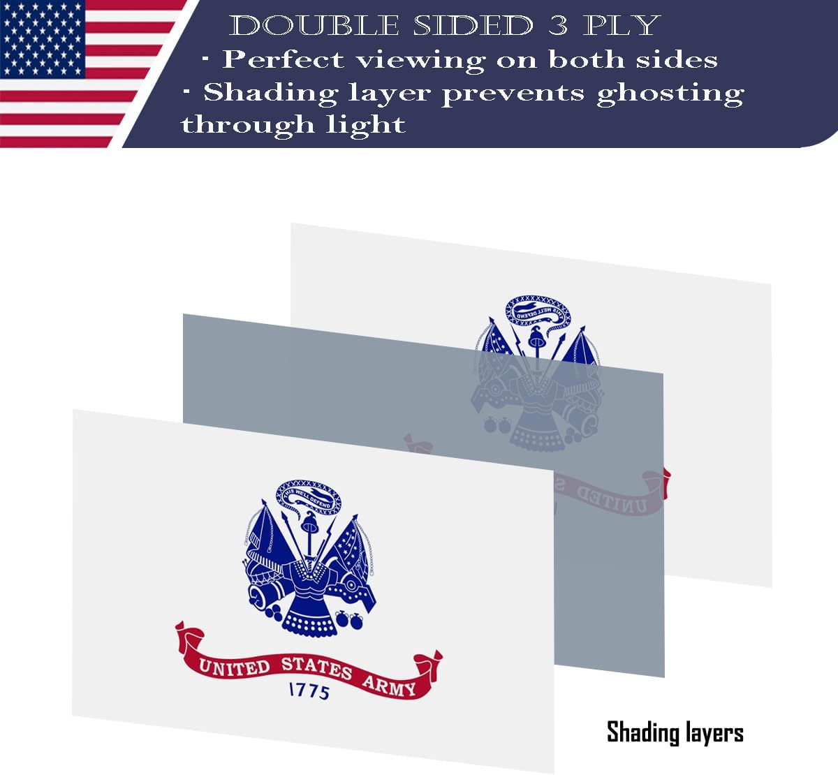 Double Sided White US Army Flags 3x5 Outdoor Made In USA Heavy Duty 3Ply Polyester United States Flag Banners with White Starting Tape and 2 Brass Grommets