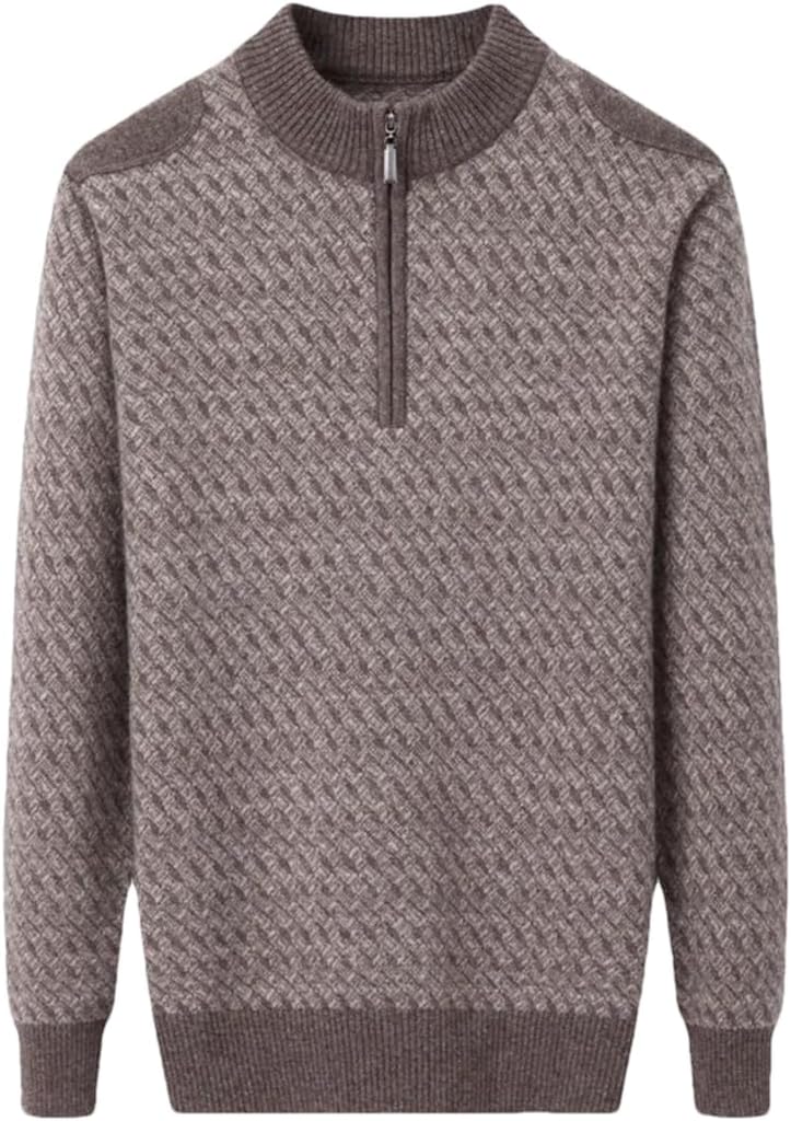 [Niiyyjj] メンズカシミヤセーター男性ハーフハイジッパーネックプルオーバーセーター厚みのあるカジュアルコート