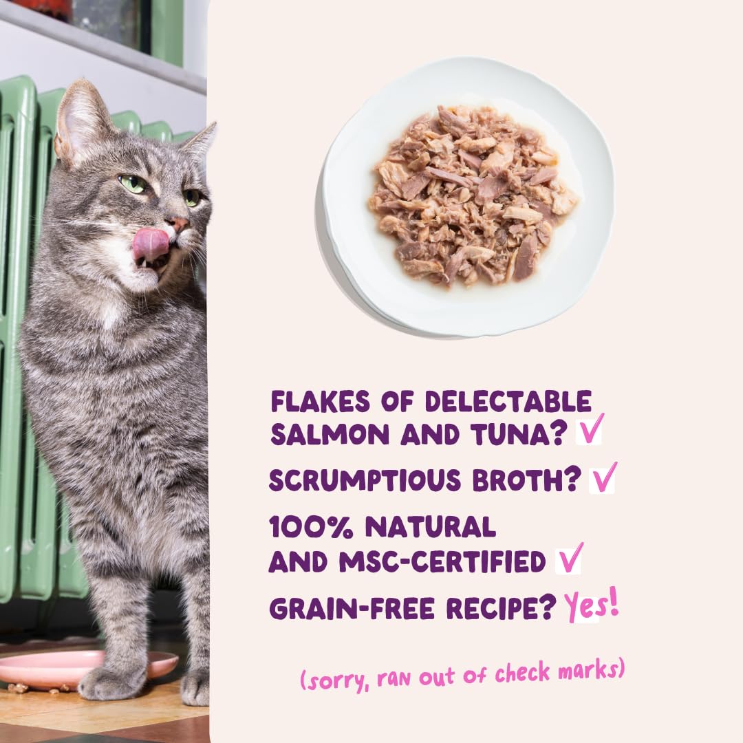 Edgard & Cooper Nourriture Humide pour Chats, Filets dans Leur Bouillon Saumon et Thon, 24 x 70g, sans Céréales, Ingrédients Naturels, pour Chats Stérilisés, Poisson MSC, sans Sucres Ajoutés