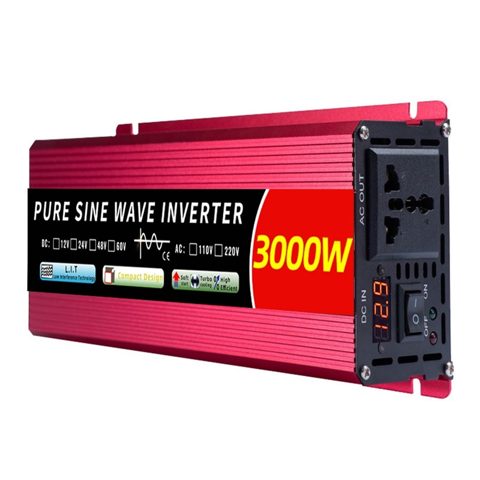 Falownik 12v Czysta Fala Sinusoidalna Przetwornica DC Do AC 2500W 3000W 4000W 5000W Samochodowa Solarny Ładowarka Napięcia Stabilny Wysoka Sprawność Konwersji(12V 3000W LED)