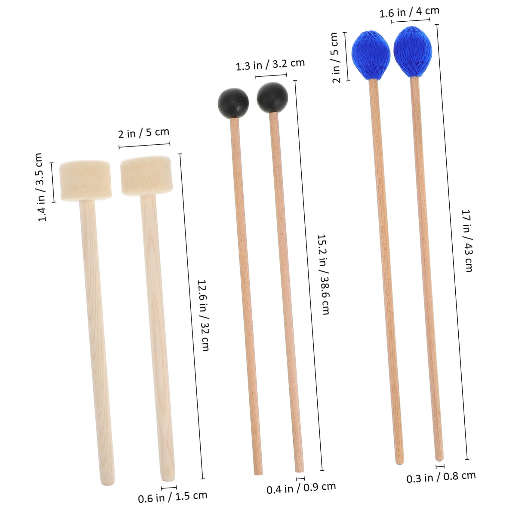 6 Piezas Mazas de Percusión Profesionales de Madera para Tímpani Bombo y Xilófono Baquetas con Cabeza de Hilo para Práctica Musical Accesorios para Instrumentos de Percusión