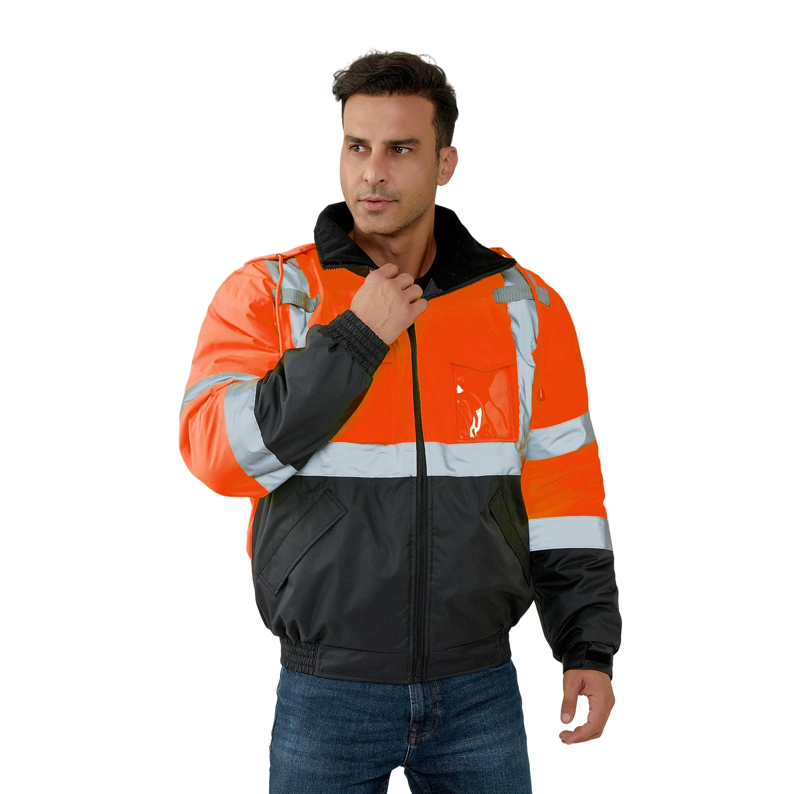 HYCOPROT Veste de Sécurité pour Hommes Veste Bomber Réfléchissante Haute Visibilité Vestes de Pluie Avec Poches de Travail Imperméables Gilets de Sécurité pour Temps Froid Normes EN ISO 20471
