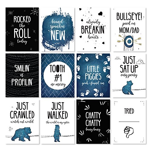 Image of JumpOff Jo - Baby Bundle: Baby Swaddle Blanket & 24 Milestone Cards - Photoshoot Props, Soft Breathable Blanket, 47 inch x 47 inch (Mama Bear Black)