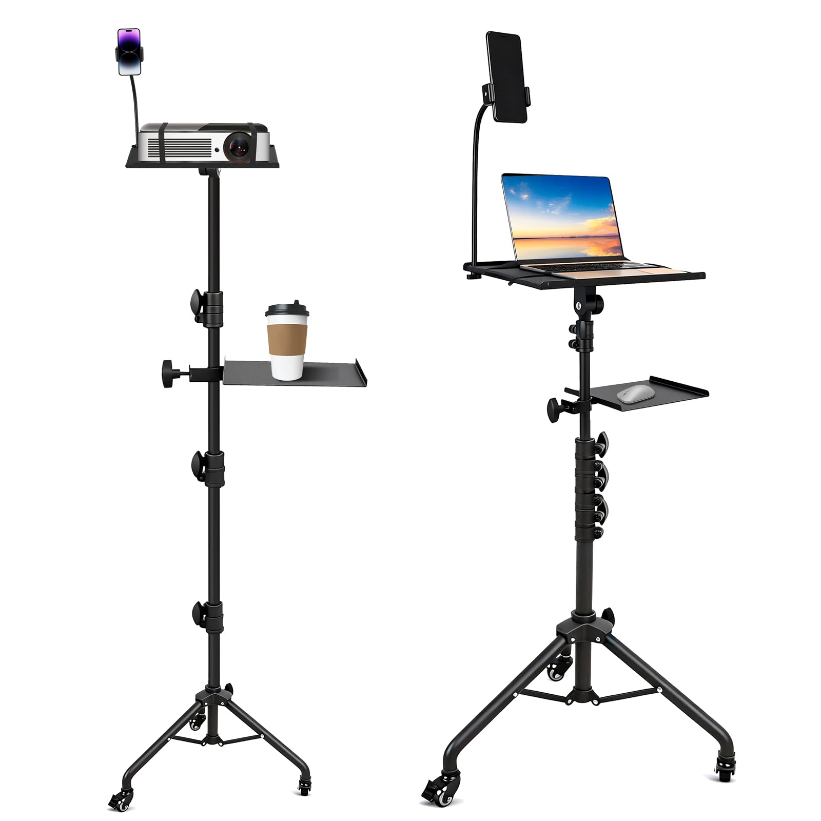 Projector Stand Tripod with 2 Shelves Laptop Floor Stand with Casters Projector Stand Adjustable Height 28 7 to