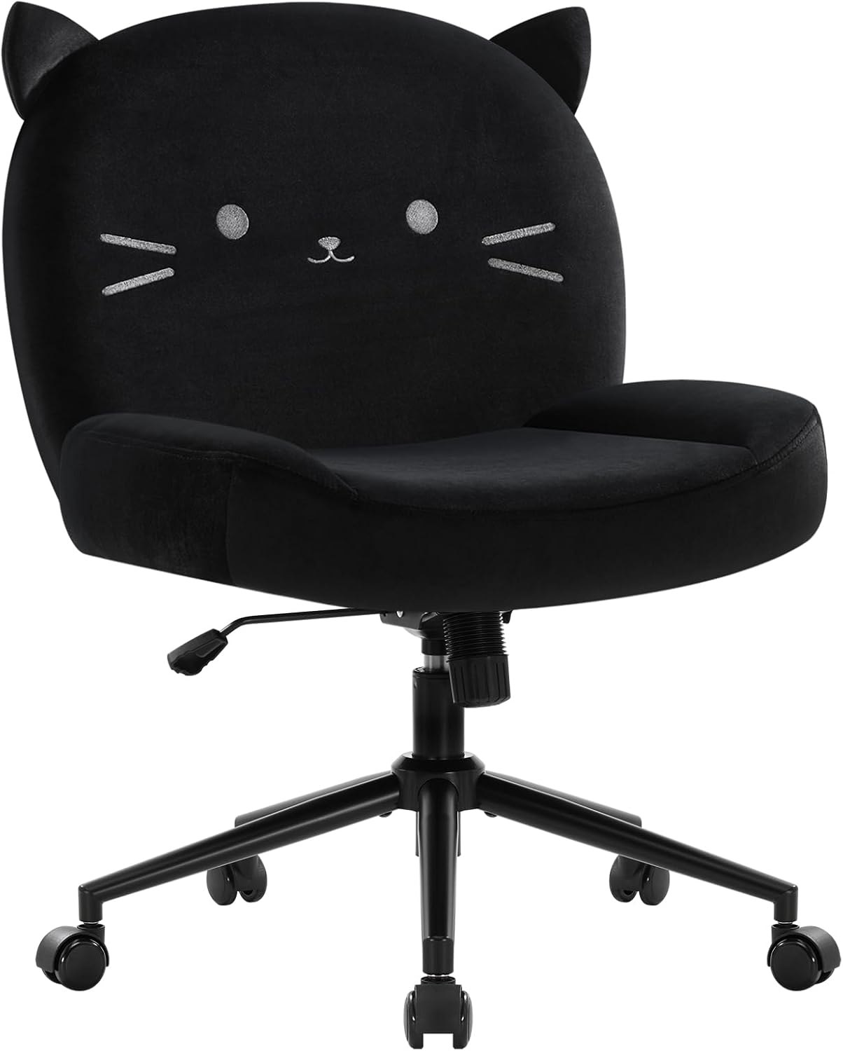 IWMH Armless Office Desk Chair with Wheels,Ergonomic Criss Cross Legged Computer Chair with Fabric Padded, Height Adjustable Wide Seat Vanity Chairs,Mid Back Task Chair for Home, Bedroom (Black)