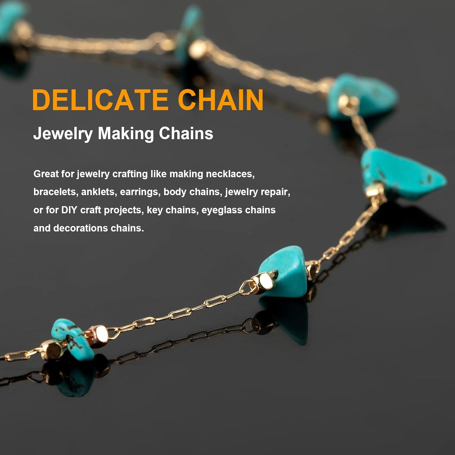 KYUNHOO 16.4 Feet/5M Gold Plated Chains for Jewelry Making Turquoise Blue Natural Stone Chain Spool Brass Necklace Jewelry Bulk for Bracelet Ankle Crafting Finding Supplies