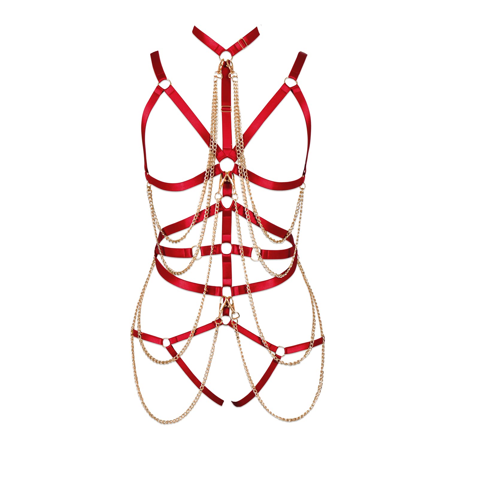 PETMHS Punk Body Chain Harness Bra and Leg Garter Belt Lingerie Set Women Full Strappy Hollow Out Cage Bralette