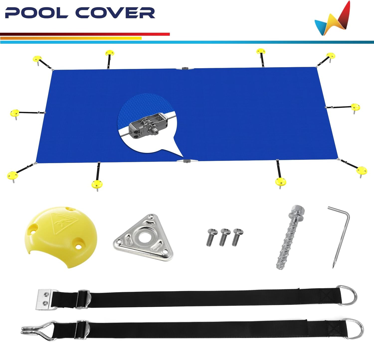 Windscreen4less 10'x12' Inground Pool Cover Rectangle Winter Mesh Safety Swimming Pool Cover with Wire Cable (Blue)
