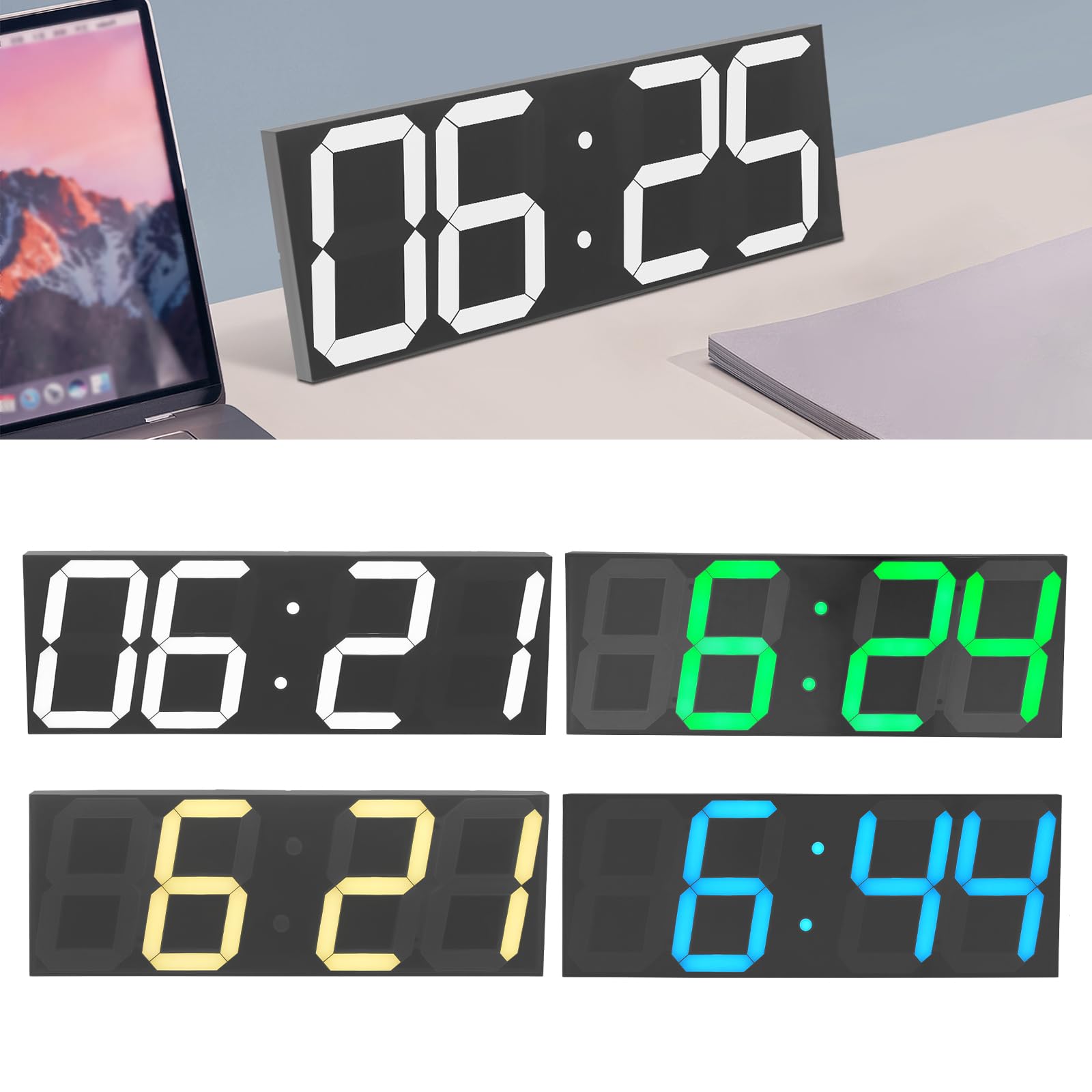 Orologio digitale a LED, 142 diodi LED, per soggiorno e camera da letto | Telecomando a 8 Livelli Regolazione Automatica della Luminosità entro 20 Metri Nero in Plexiglass e ABS