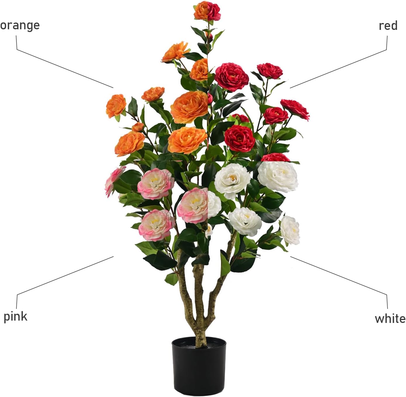 Artificial Camellia Plant in Black Pot - 36 “ Faux Spring Flower Tree with Realistic Camellia Flower, Fake Flower Tree Perfect for Home Decor, Office Indoor/Outdoor Use (White)