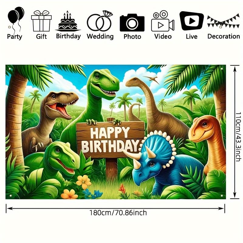 Image of Blissyard Happy Birthday Banner 71x43 Inch Dinosaur Party Supplies | Happy Birthday Decorations with Dinosaur Theme for Party Background Decoration for Boys
