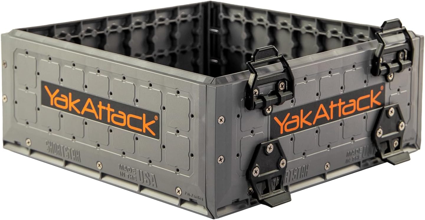 YakAttack ShortStak Upgrade Kit for BlackPak Pro | 13" x 13" – Battleship Grey | Stackable Kayak Crate Add-On with GridLoc Panels, Hinges & Latches | Not Standalone | Made in USA