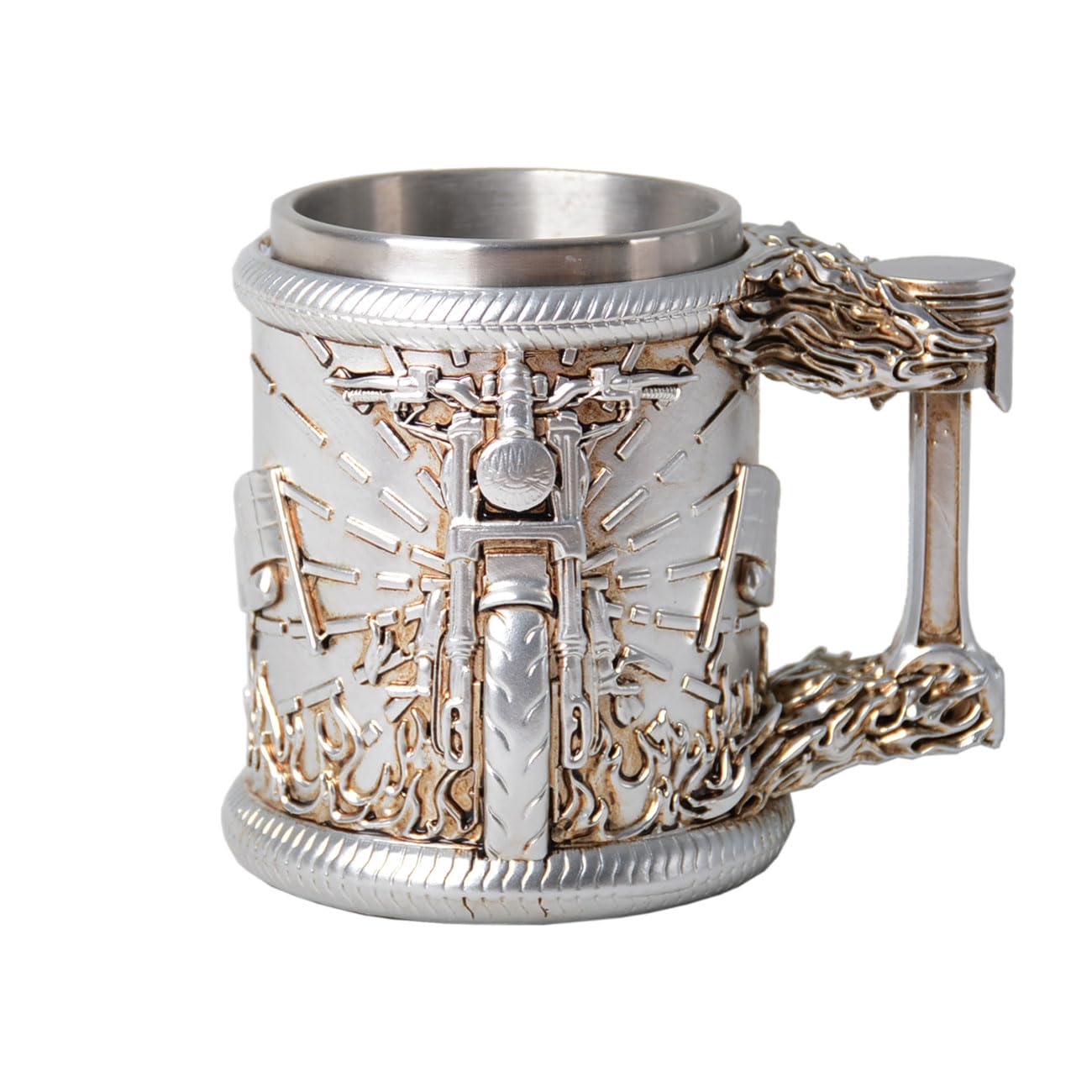 HAUCOZE Chope à Bière Tankard Gobelet à Boire pour Oktoberfest Café 450ml | Inox Isolé Motors Tasse Bar Maison Décoration Anniversaire Festival Cadeau pour Homme Père Mari