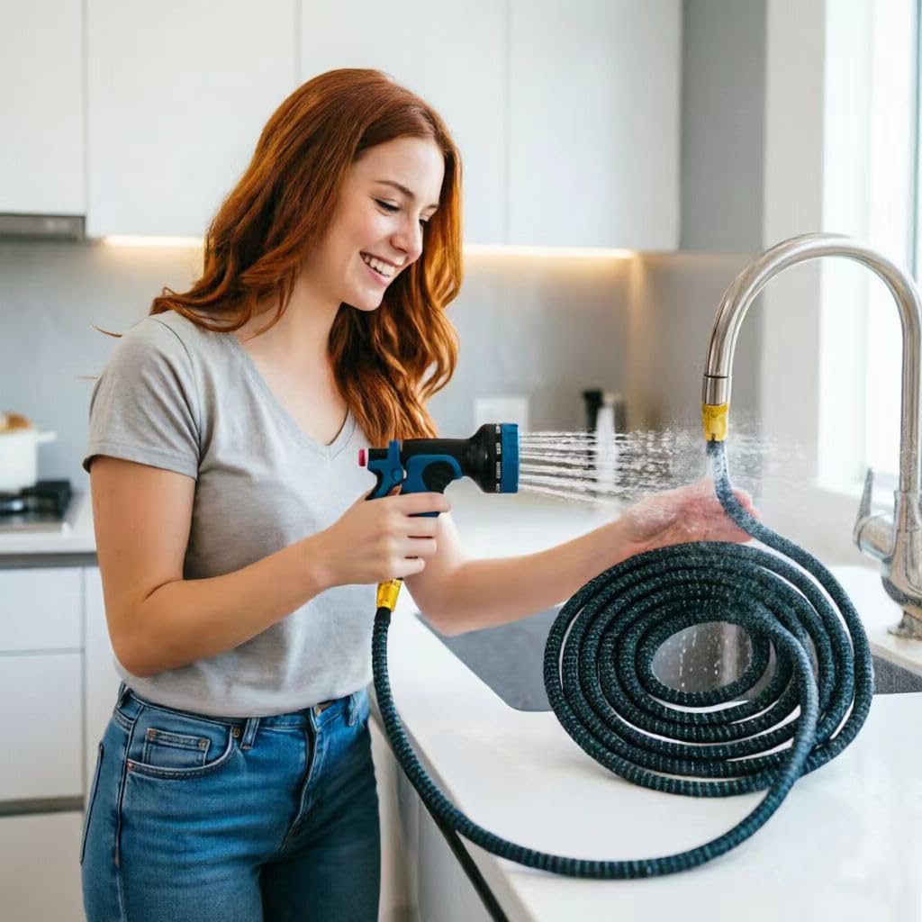 Attacco per tubo flessibile per lavello interno, tubo dell'acqua espandibile da 6,5 m, con 7 adattatori per rubinetto per cucina e bagno, irrigazione piante, bagno per animali domestici e pulizia