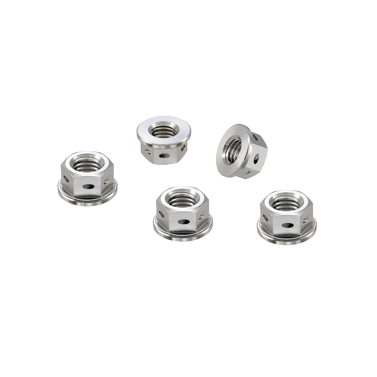 RISON Titanium Hex Flange Nut Titanium Sprocket Nut GR5 Titanium Drilled lockwire Safety Racing M8x1.25mm Ti-6Al-4V Titanium Drilled Nut Pack of 5 (Original, M8 x 1.25mm)
