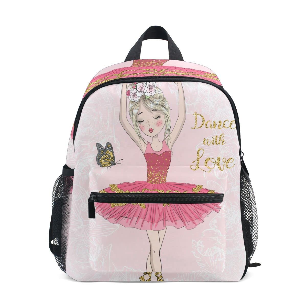 Fisyme Toddler Backpack Butterfly Cute Ballerina Girl School Bag Kids Backpacks for Kindergarten Preschool Nursery Girls Boys, S