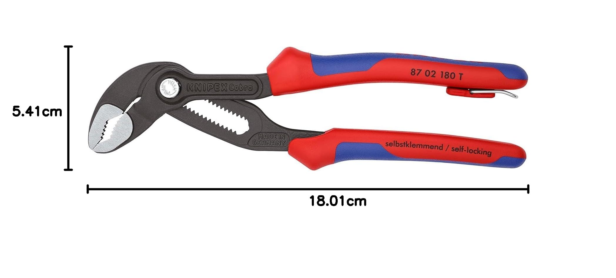 KNIPEX Cobra Szczypce nastawne do rur nowej generacji fosforanowana, szara z wielokomponentowymi nasadkami, zaczep do mocowania systemu, 87 02 180 T