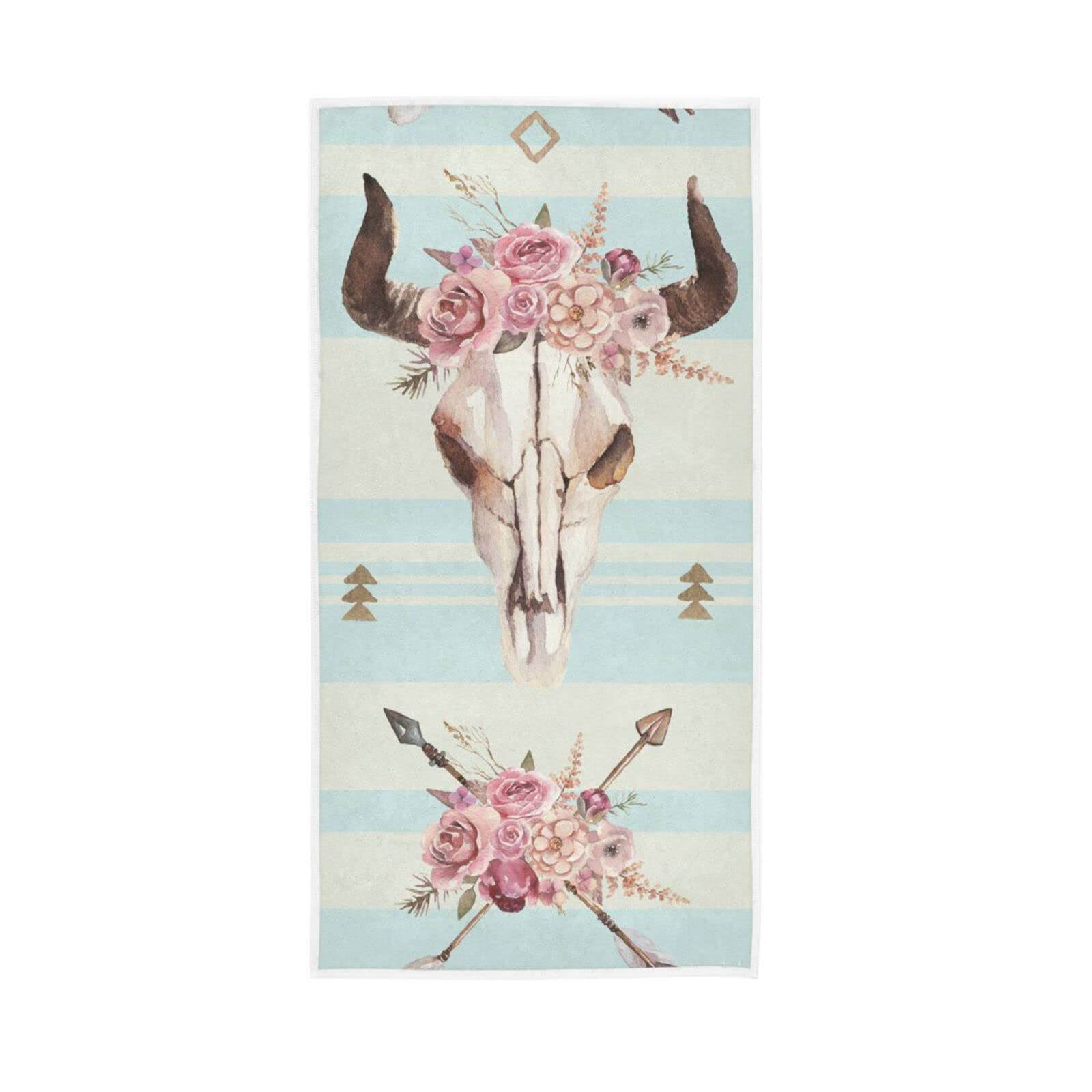 LSRCPD Hand Towels Boho Bull Skull Print Decor Fingertip Soft Face Towel Absorbent Bathroom Kitchen Towels