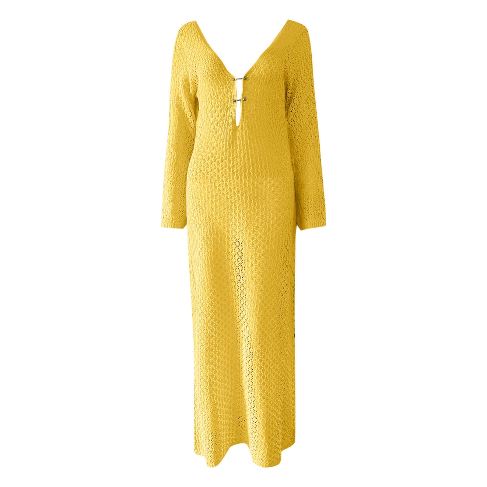 Maxi abito da donna all'uncinetto, da spiaggia, nuoto, vacanze, maniche lunghe, sexy, aderente, estivo, lavorato a maglia