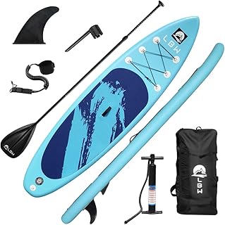 LBW Inflatable Stand Up Paddle Board with Paddle Board Accessories, Adjustable Floating SUP Paddle, Hand Pump, Removable Fin, Waterproof Backpack, Ankle Leash, Wrench, Non-Slip Deck