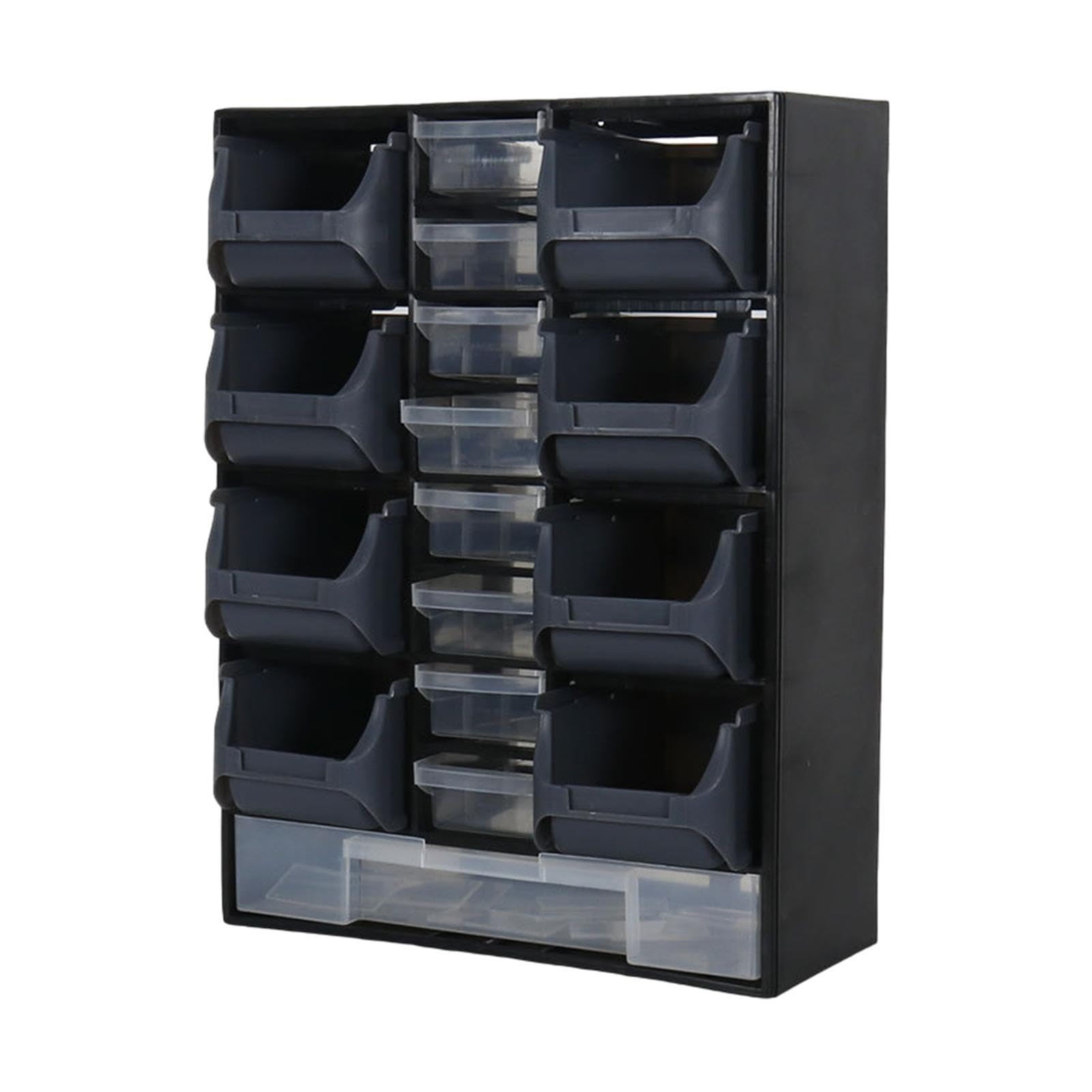 KiBcsLic Hardwares Box Storage Drawer Cabinet Storage Bins Small Parts Organizer Tools Box Wall Mountable PP Material Suitable for Workshops Garages Craft Room, Black
