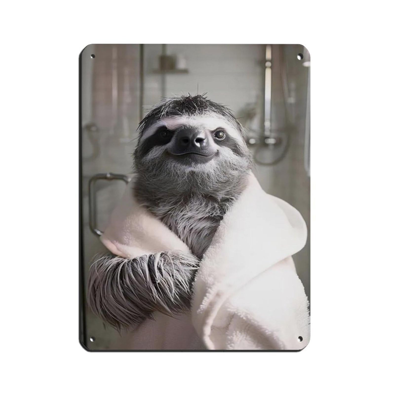 Funny Sloth in Bathrobe, Bathroom Art Tin Sign Vintage Metal Pub Club Cafe Bar Home Wall Art Decoration Poster Retro 12x16inch(30x40cm)