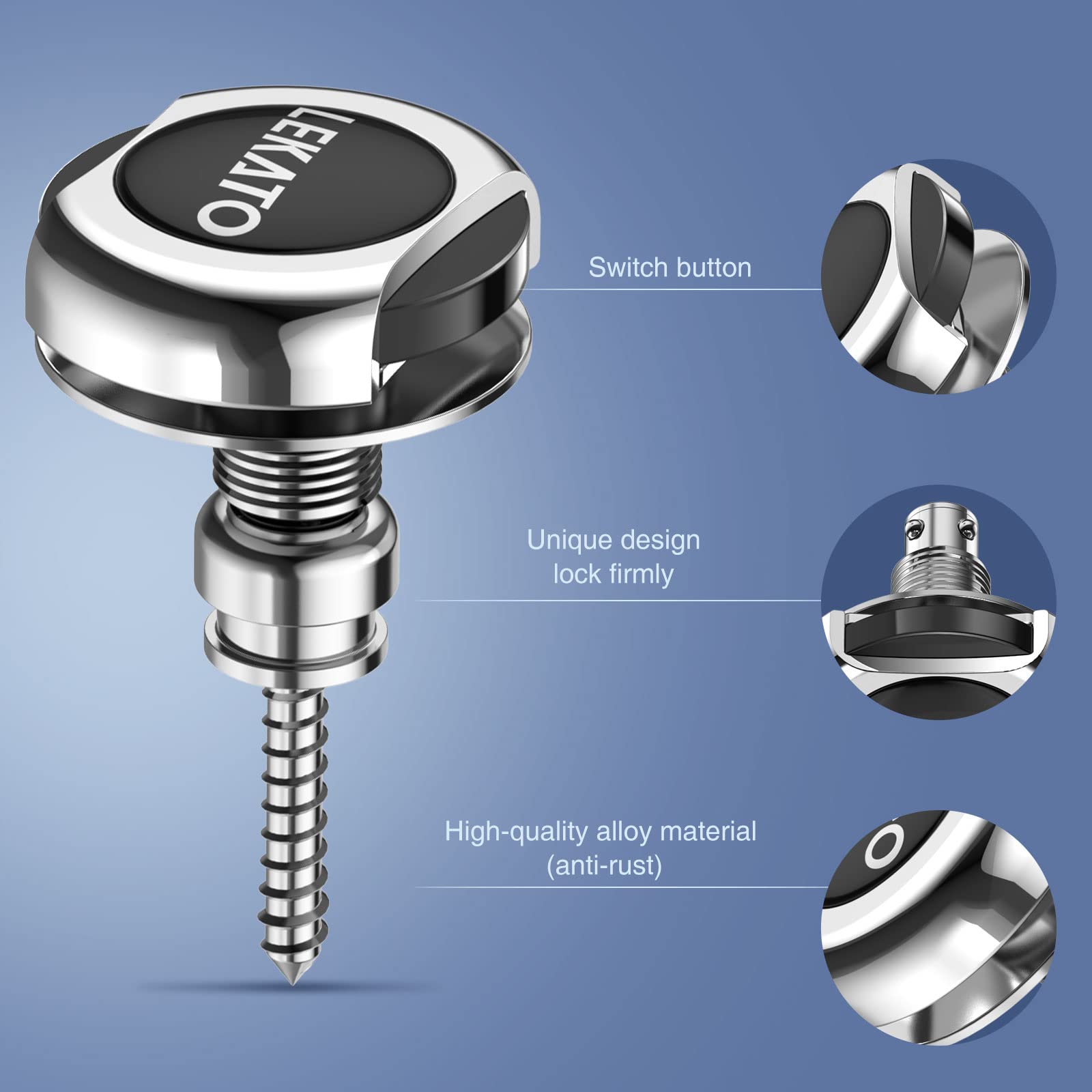 LEKATO Verrou de sangle de guitare pour basse et boutons de sécurité à libération rapide pour guitare électrique, acoustique, basse, ukulélé (argent)
