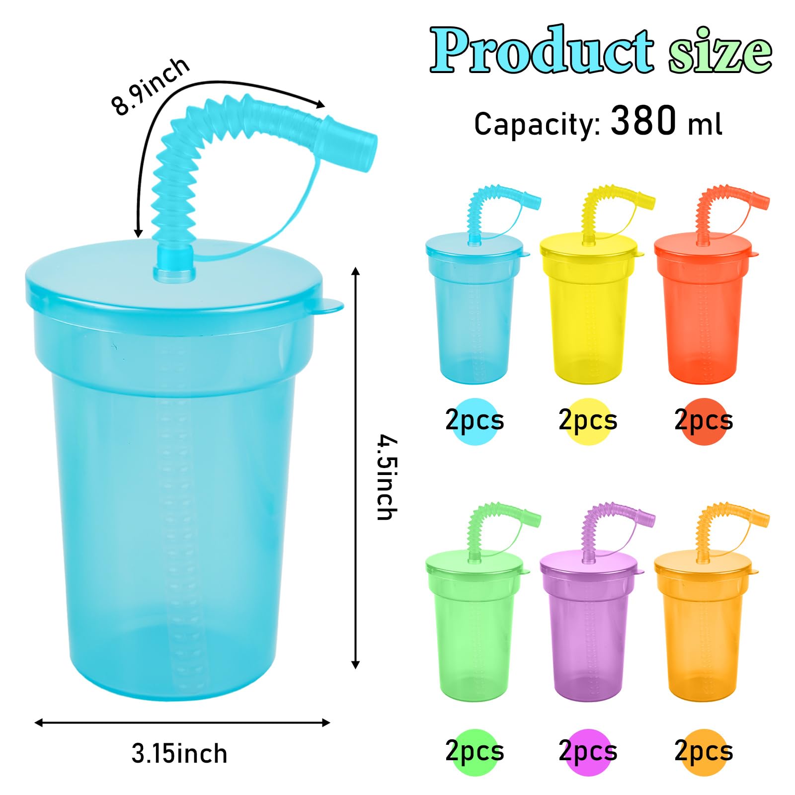 GOMETY Set di 12 bicchieri da 380 ml, riutilizzabili in plastica con coperchio e cannucce, per bere a freddo, frullati, caffè freddo
