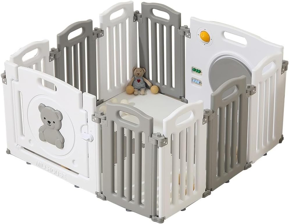 BabyDan Deluxe PlayPen: Reviewed 6 Millhouse Foldable Baby Playpen with Activity Panel and Play Mats Included XHFOLD01 (Folding-Grey-White)