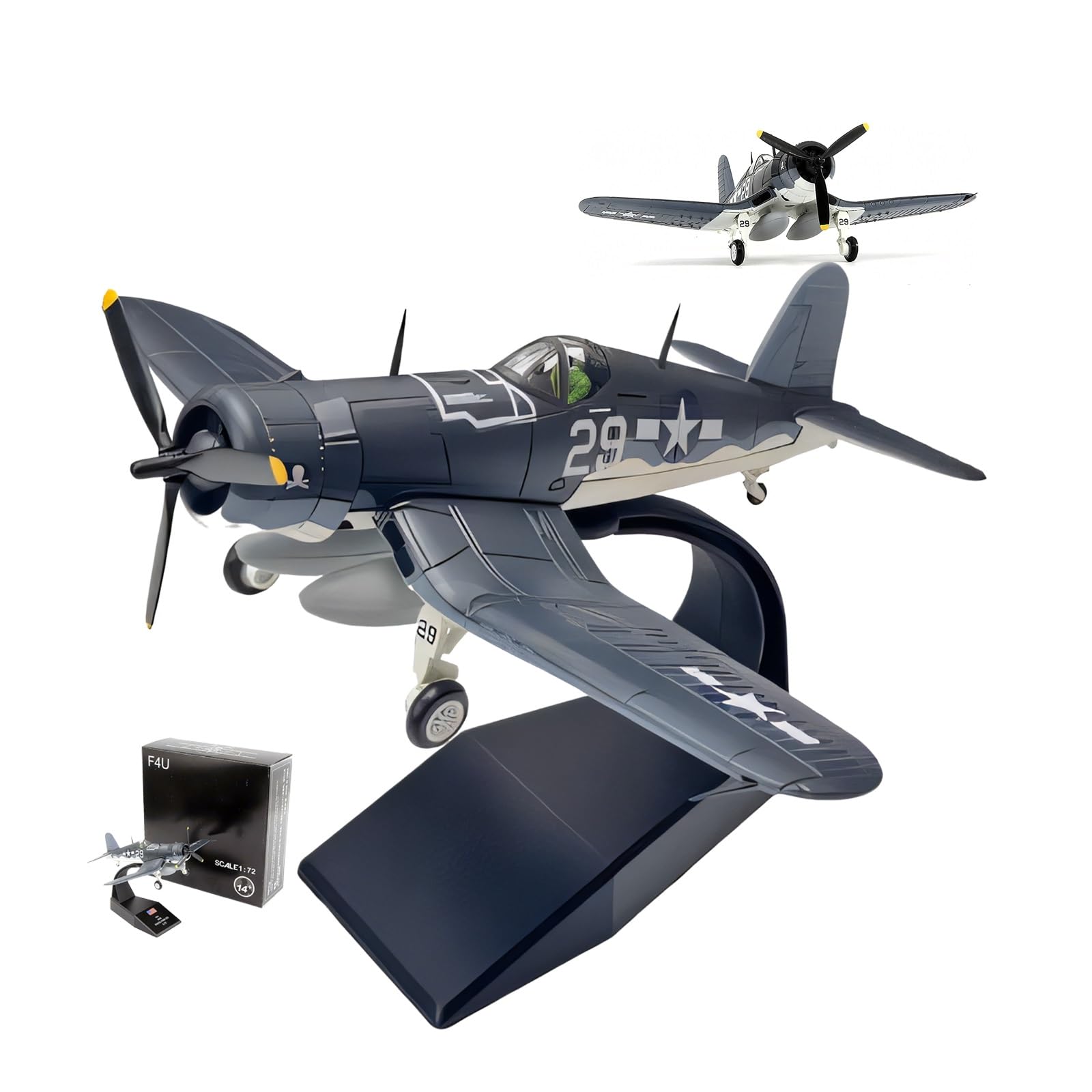 Modello aereo caccia F4U-1 F4U degli Stati Uniti in metallo pressofuso, scala 1/72, preverniciato, non necessita di colla, espositore con elica rotante for aereo militare,collezione
