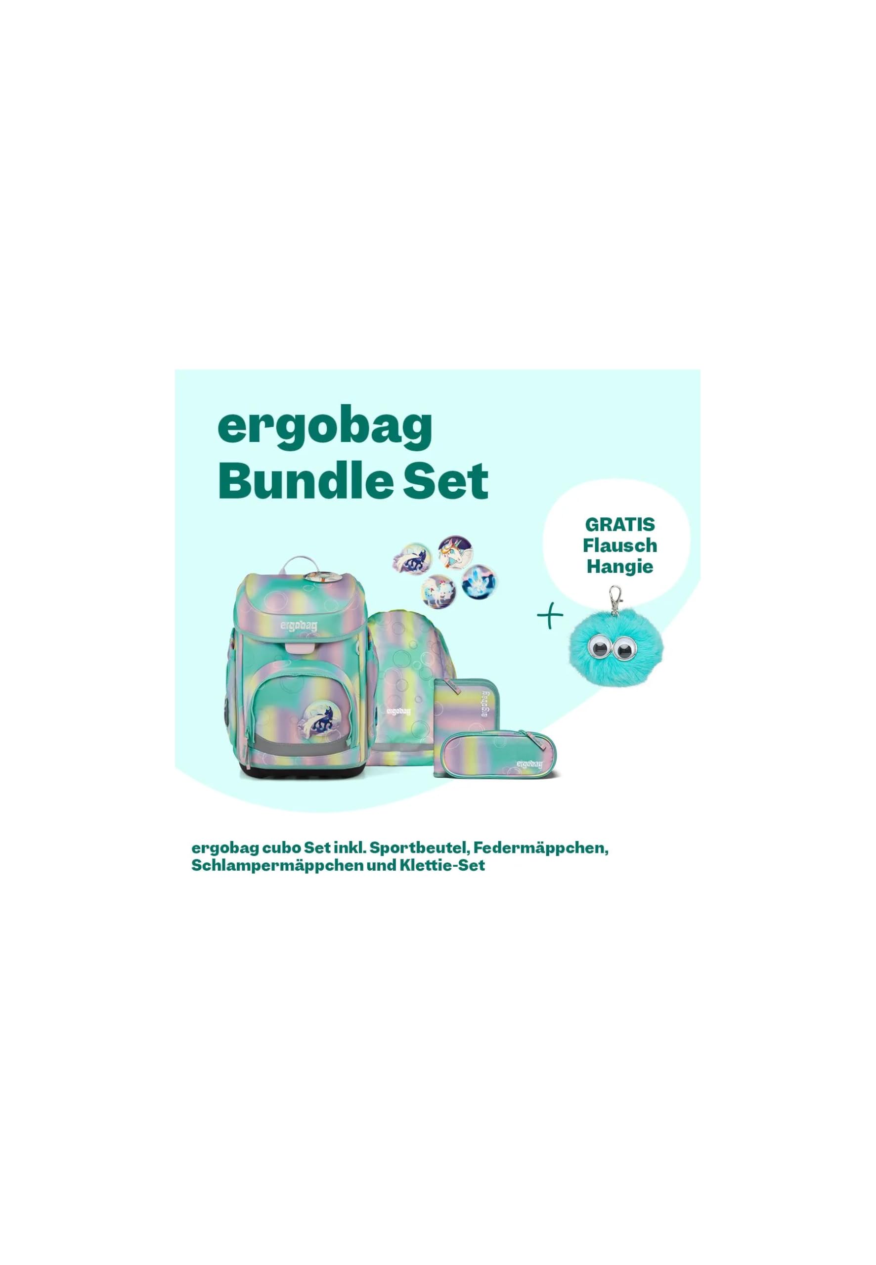 ergobag Schulranzen-Set cubo Bundle Set ZauBärwelt - Mint | Ergonomischer Schulrucksack Klassisch, 6-teilig, für die 1. Klasse Grundschule, ideal für den Schulstart