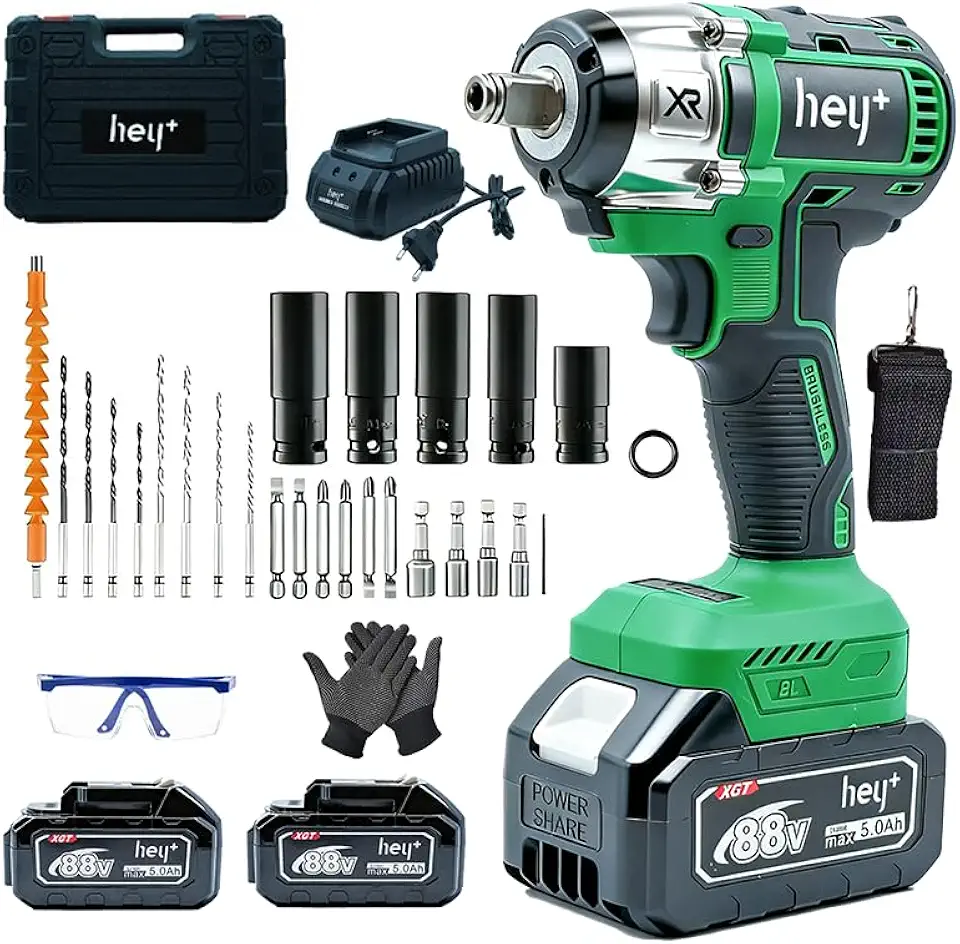 Chave de Impacto Sem Fio Brushless Recarregável | 800nm, 3000 RPM e 2 Baterias 5000mAh – Ideal para Profissionais e Doméstico