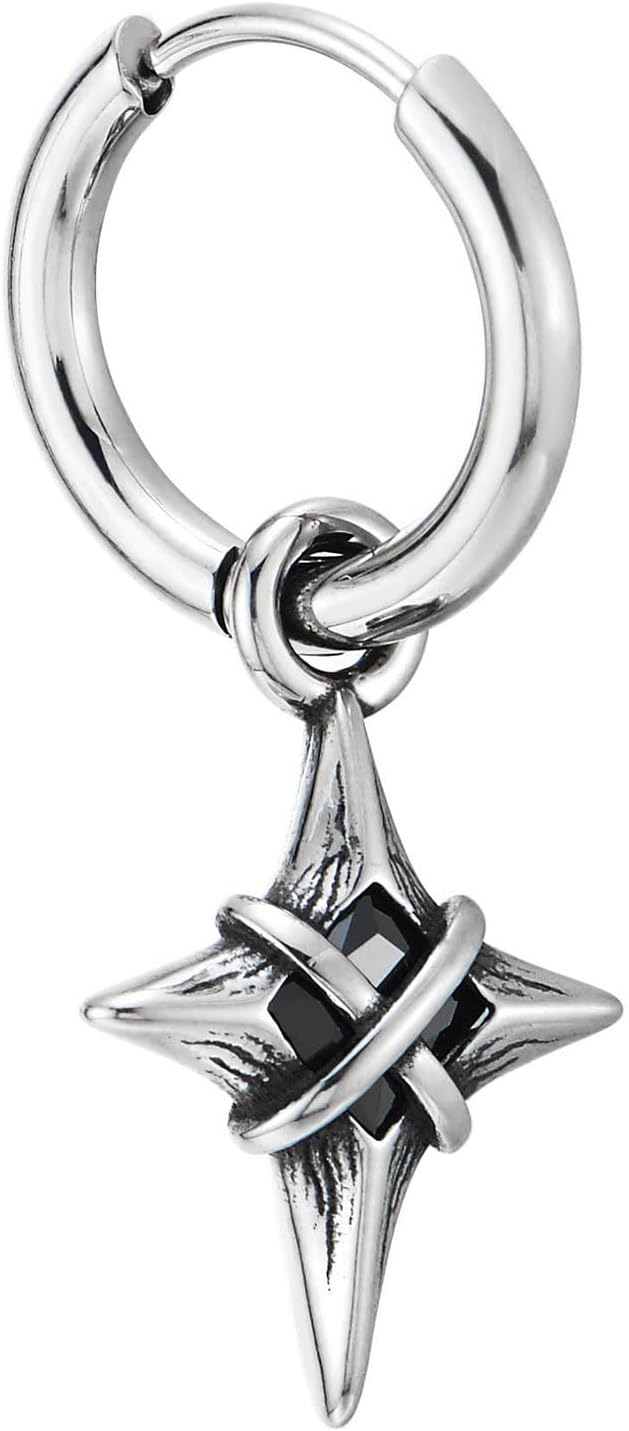 Viking Star Drop Hoop Earrings Stainless Steel Nordic Compass Cross Dangle Punk Gothic Tribal Jewelry - Image 3