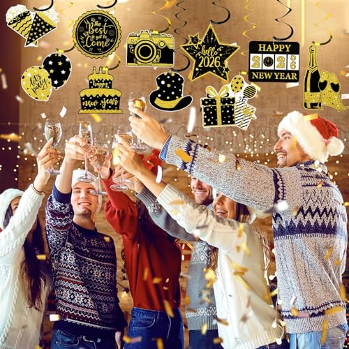 MARFOREVER 2026 Happy New Years Decorations Hanging Swirls, 48 Pcs New Years Eve Party Decorations NYE Party Decorations 2026 for New Year's Eve Home Office Ceiling Hanging Decor Supplies by MARFOREVER - Used condition - Image 7