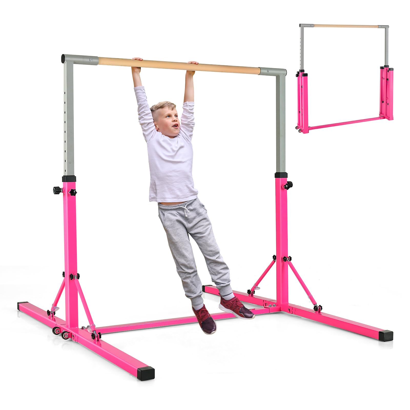 GOPLUS Barra de entrenamiento de gimnasia de acero, barra horizontal altura ajustable de 94 a 150 cm, capacidad de peso 100 kg, ideal para ejercicios en interiores, escuela, hogar, jardín