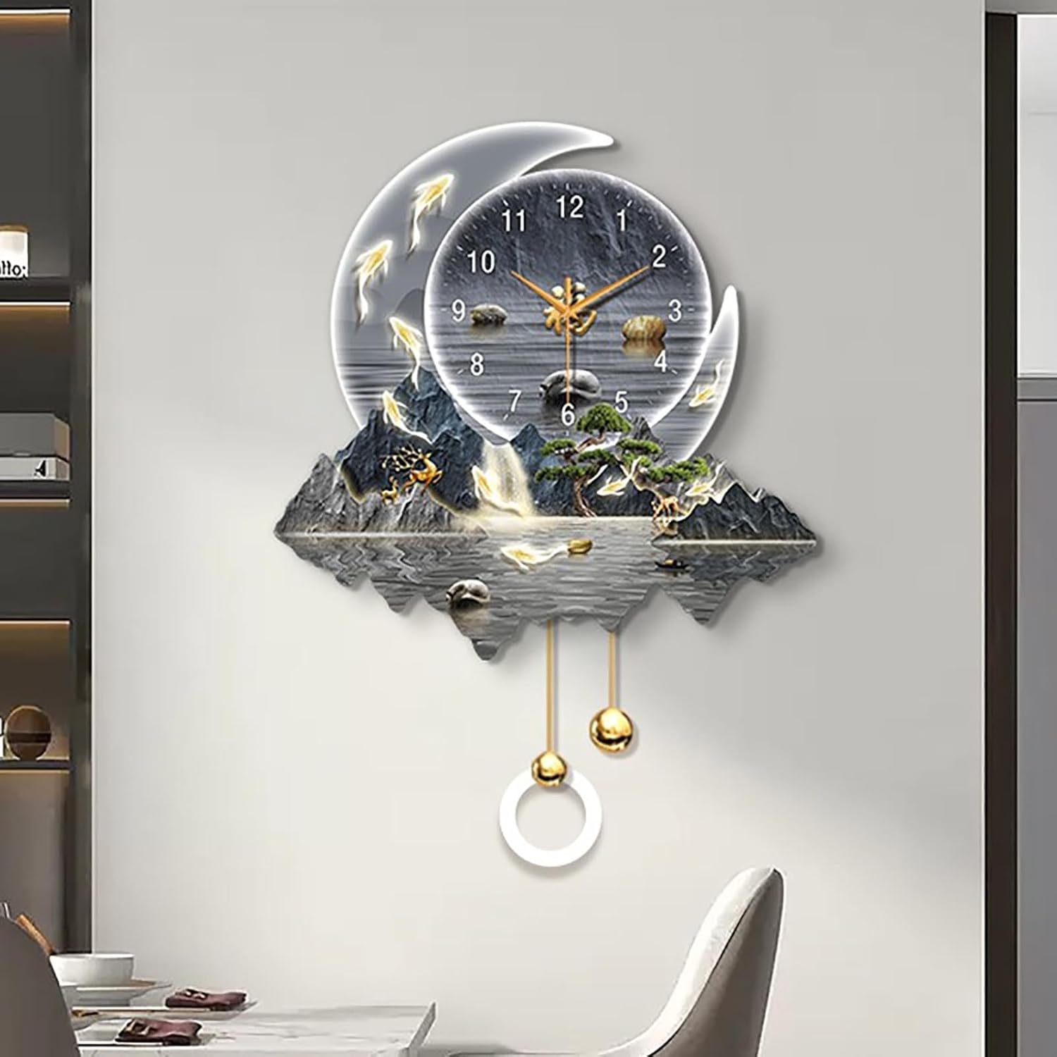 Modern Home Decorative Wall Clock Art Decorations lamp,Plug-in Power Supply 3D Relief LED Decorative Painting,Home Decoration,for Bedroom, Living Room, Kitchen(A,50 * 69cm/19.7 * 27.1in)