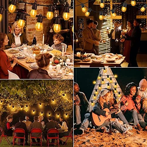 Yuusei Solar Garden Lights, 100Ft Festoon Lights Outdoor String Lights with 30+2 1W LED Plastic Bulbs, Waterproof Garden String Light for Garden Patio