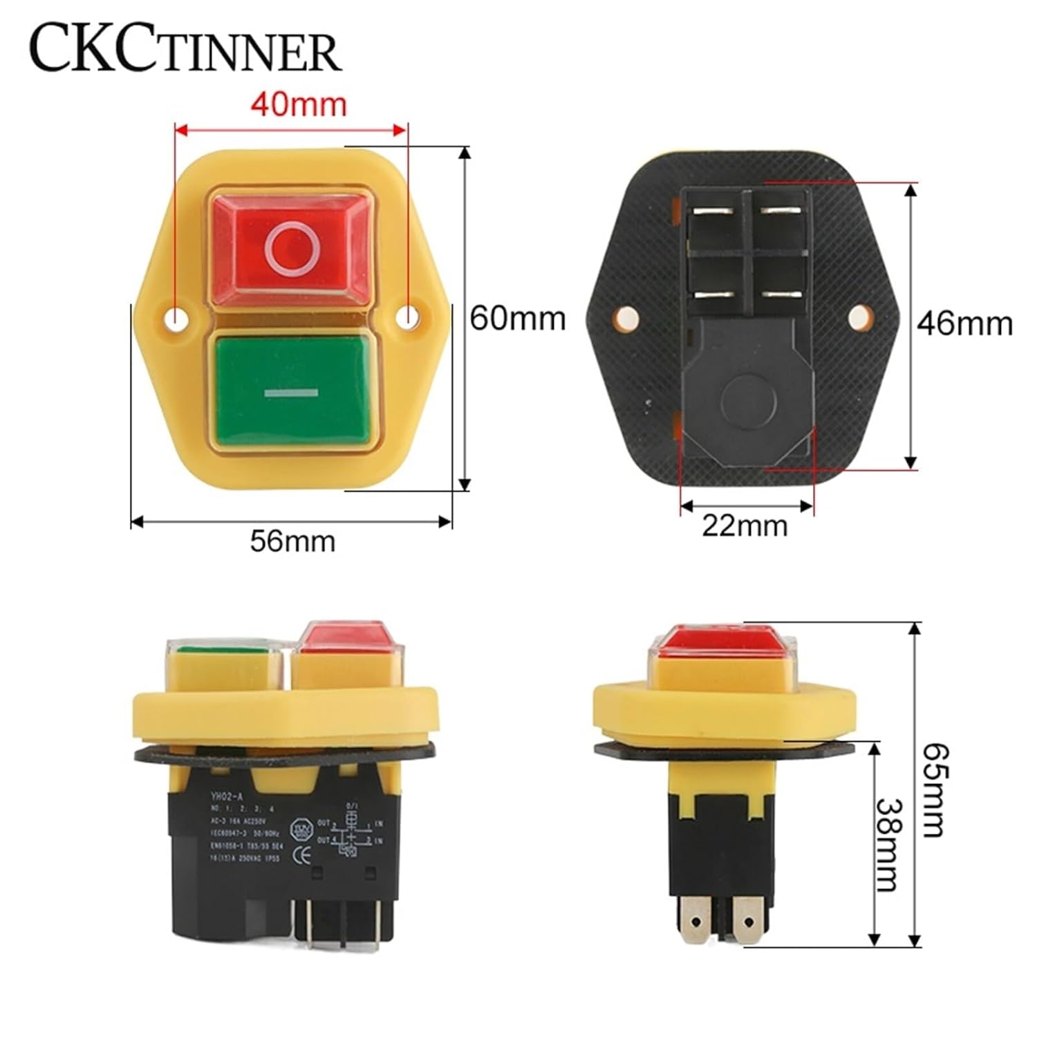 YH02 110V 220V Electromagnetic Starter Push Button Switches Machine Tool Equipment IP55 Waterproof Safety with 28A(5PIN,220 V)