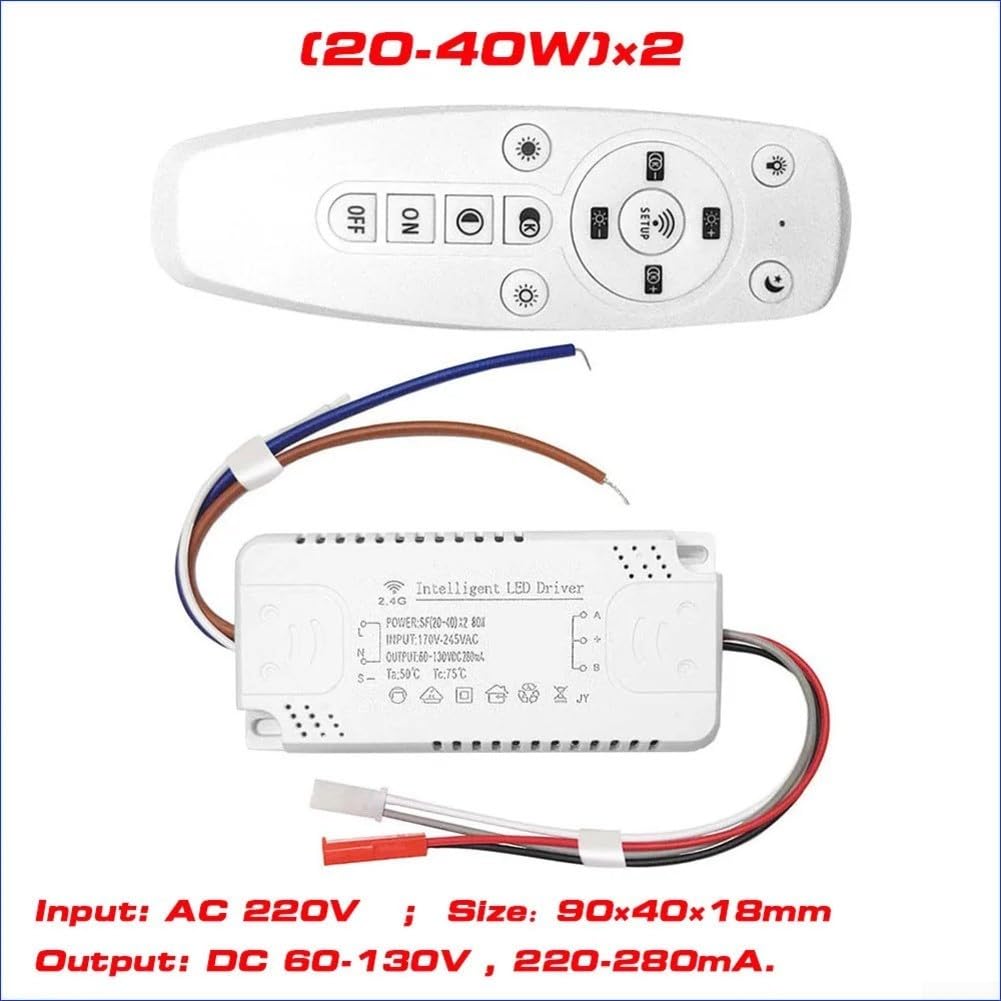 Trasformatore driver LED con telecomando RF 2.4G per controllo dell'illuminazione a nastro LED 24 W 40 W 60 W 80 W Supporto carico AC170-245 V Uscita ingresso 60-130 V 90-165 V 120-200 V ((24-40) X2