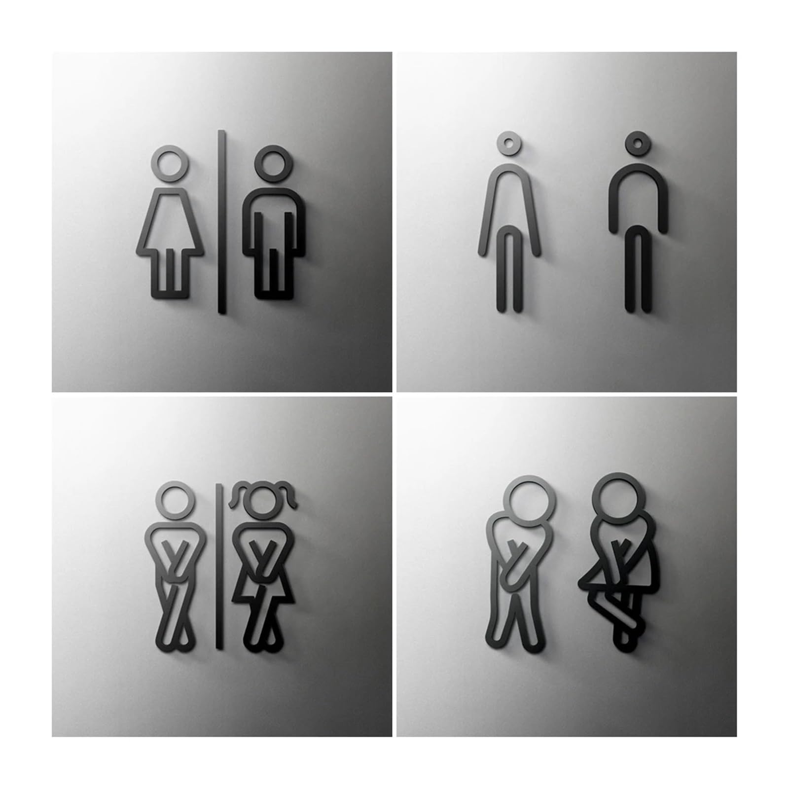 Signalisation Des Toilettes Plaque de signalisation de toilette de couleur noire, en acrylique 3D, porte de salle de lavage, étiquette d'art murale, autocollant, support de Wc, panneau de signalisatio