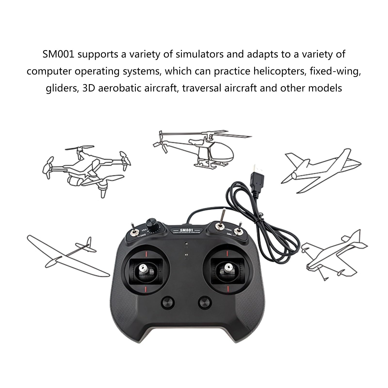 SM001 Simulador de 8 canales, modelo de avión, control remoto, compatible con software de simulación de vuelo múltiple, amantes del vuelo