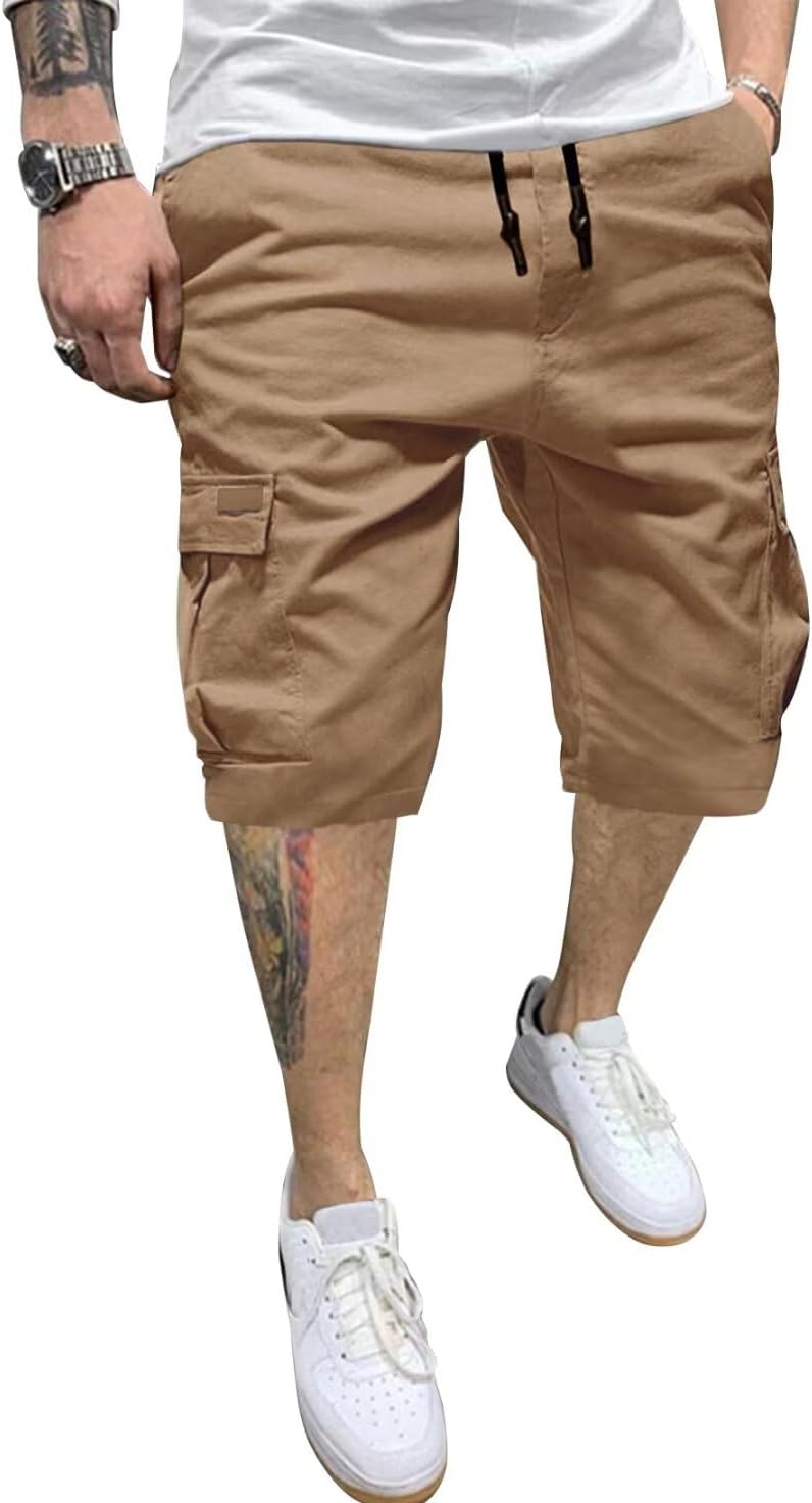 Mens Cargo Shorts Casual Waist Elastic Drawstring Outdoor Golf Shorts with 6 Pockets Mens Cargo Shorts Casual Waist Elastic Drawstring Outdoor Golf Shorts with 6 Pockets
